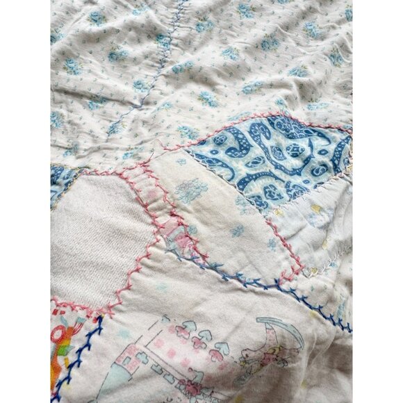 Vintage Handmade Patchwork. 60" x 43" Kid's Quilted Throw Blanket - Picture 5 of 11
